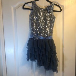 Girls Asymmetrical Blue Sequin Party Dress